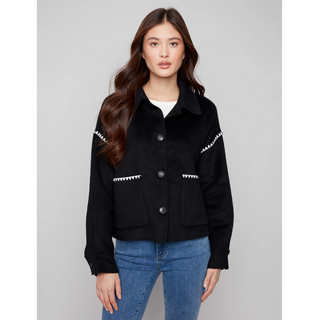 Wool Jacket with Stitch Trim
