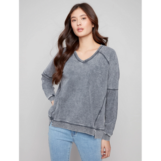 Cold-Dye Terry V-Neck Top