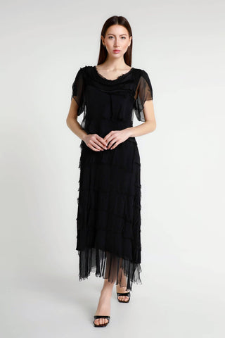 Miriam Short Sleeve Ruffle Dress - Black