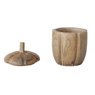 Wood Pumpkin Container W/Lid