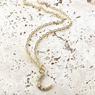 Dainty Opal Moon Necklace - dolly mama boutique