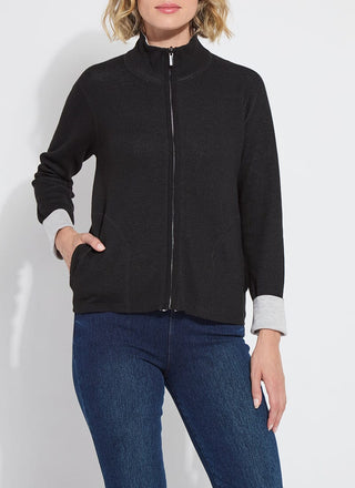Reversible Zip-Up Cardigan by Lysse in Black/Pearl Grey - view 4