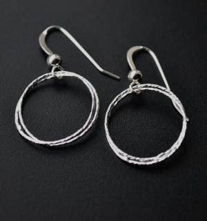 Silver Diamond Cut Circle Earrings