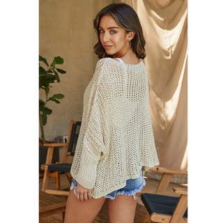 Boatneck Crochet Sweater - dolly mama boutique