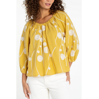 Embroidered 3/4-Sleeve Top