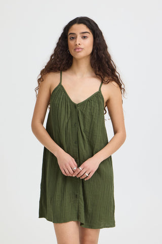 Button Front Tank Dress - Green