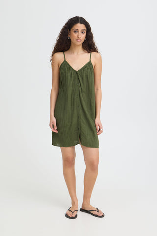 Button Front Tank Dress - Green