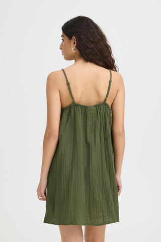 Button Front Tank Dress - Green