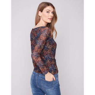 Floral Mesh Top with Gathered Sides - dolly mama boutique