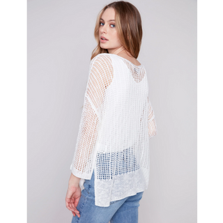 V-Neck Fishnet Crochet Top - dolly mama boutique