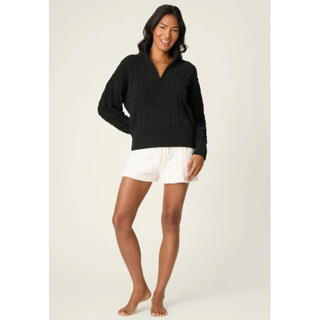 Chenille Cable Knit Quarter-Zip Sweater
