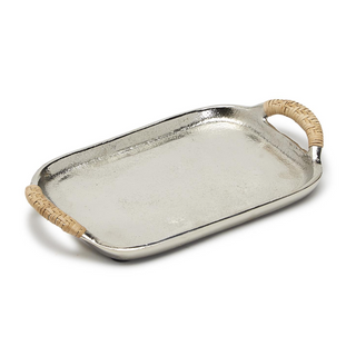 Silver Tray with Rattan Handle TWA009 - dolly mama boutique