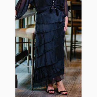 Elisa Long Silk Ruffle Skirt - dolly mama boutique