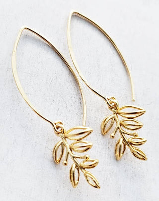 Gold Blossom Leaf Earrings - view 3
