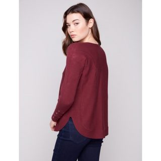 Pullover Sweater with Laced Sleeve Lace Detail - dolly mama boutique
