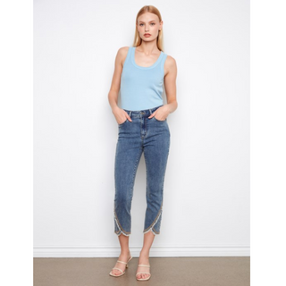 Slim-Leg Tulip Hem Embroidered Denim - dolly mama boutique