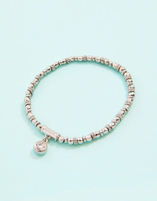 Crystal & Bead Stretch Bracelet - Silver