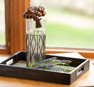 Metal Rattan Serving Tray MET1866 - dolly mama boutique