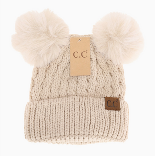 Cable-Knit Double Pom-Pom Beanie - dolly mama boutique