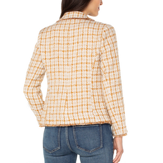 Plaid Blazer with Frayed Edges - dolly mama boutique