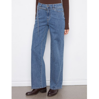 Wide-Leg Belted Denim Pant