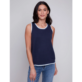 Knit Tank with Contrast Crochet Edges - dolly mama boutique