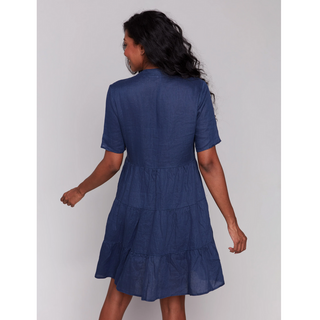 Short-Sleeve Linen-Blend Dress - dolly mama boutique