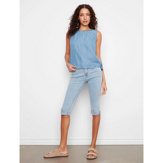 Scallop-Hem Button Sleeveless Top - dolly mama boutique