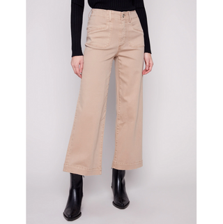 Cropped Wide-Leg Twill Pant