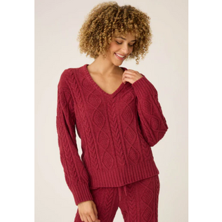 Chenille Cable Knit V-Neck Sweater