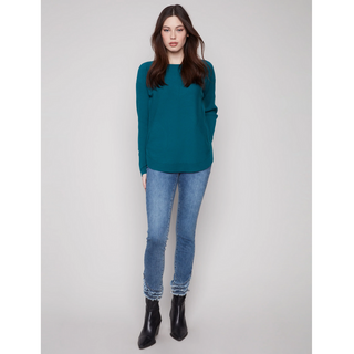 Pullover Sweater with Laced Sleeve Detail