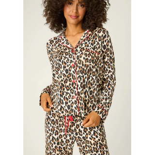 Leopard Button-Front Pajama Top