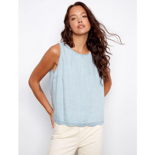 Scallop-Hem Button Sleeveless Top - dolly mama boutique