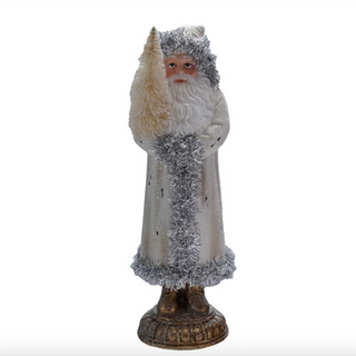 Santa with Bottle-Brush Tree - White