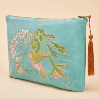 Velvet Embroidered Zip Pouch - dolly mama boutique