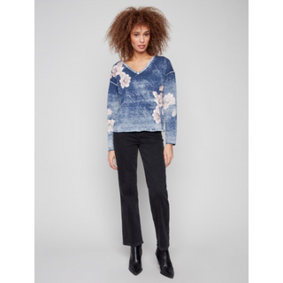 Reversible Floral V-Neck Sweater - dolly mama boutique