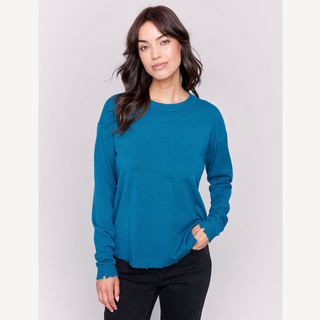 Crew-Neck Ripped Edge Plushy Sweater