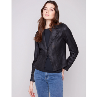 Faux Suede Jacket with Zippers