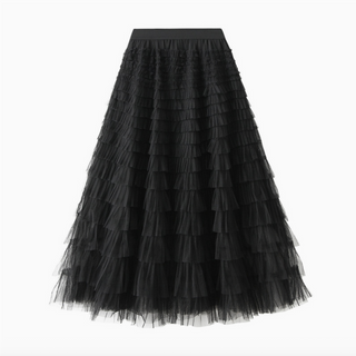 Ruffled Tulle Midi Skirt