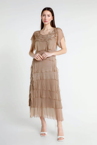 Miriam Short Sleeve Ruffle Dress - Camel