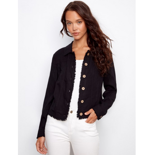 Linen Jacket with Frayed Hem - dolly mama boutique