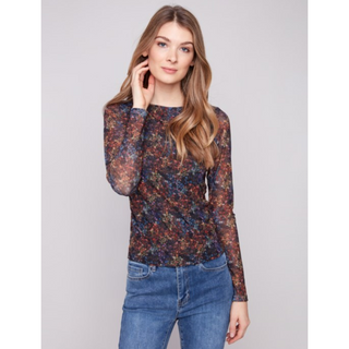 Floral Mesh Top with Gathered Sides - dolly mama boutique