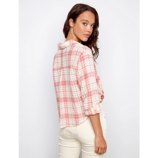 Plaid Twist-Front Shirt - dolly mama boutique