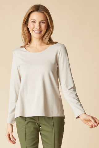 Habitat Travel Knit Long Sleeve Tee in Dove, styled
