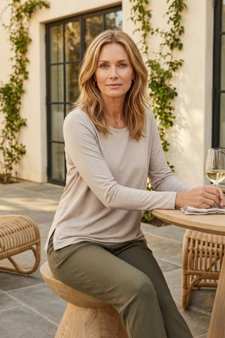 Habitat Travel Knit Long Sleeve Tee in Dove, back view