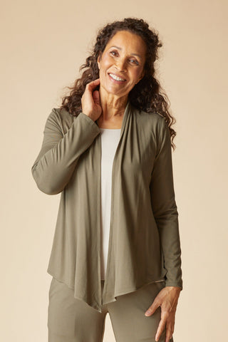 Habitat Travel Knit Waterfall Jacket in Umber, front view
