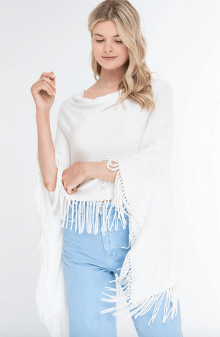 Fringed Cotton-Cashmere Poncho - dolly mama boutique