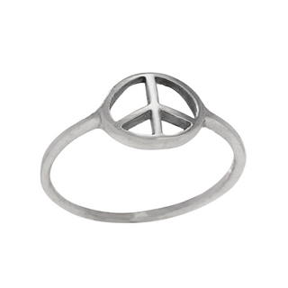 Silver peace sign ring on a white background