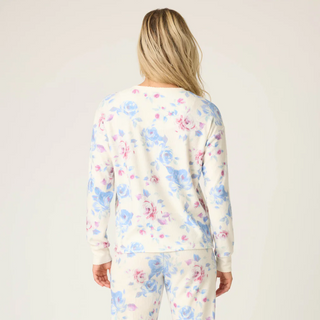 Rose Print Waffle-Knit Henley Top