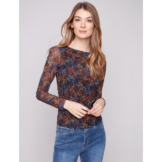 Floral Mesh Top with Gathered Sides - dolly mama boutique